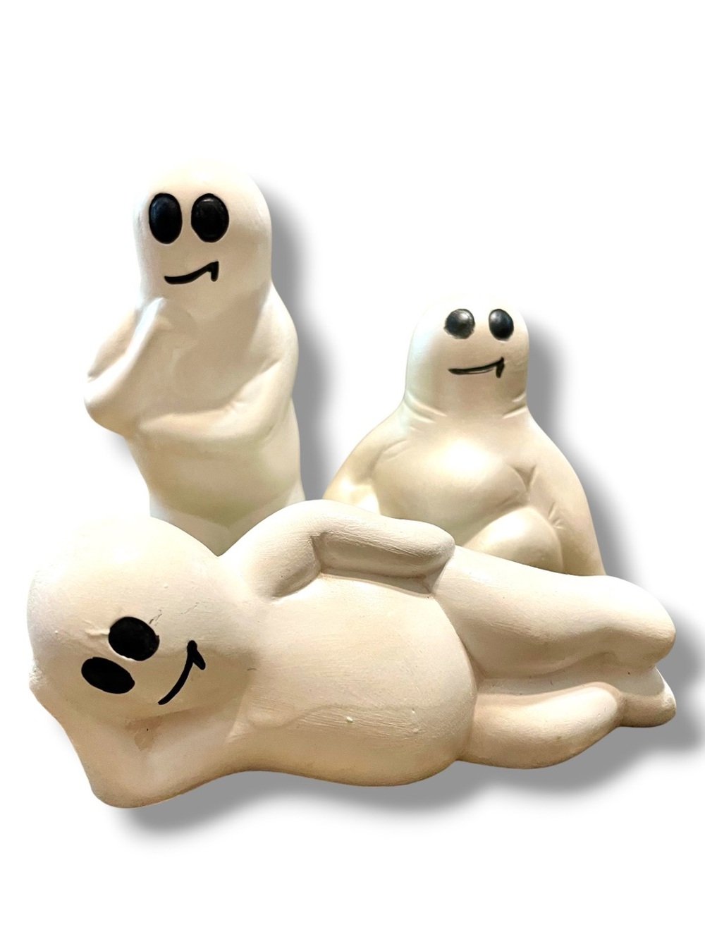 Set of 3 little ghosts with personality! Ceramic, hard painted